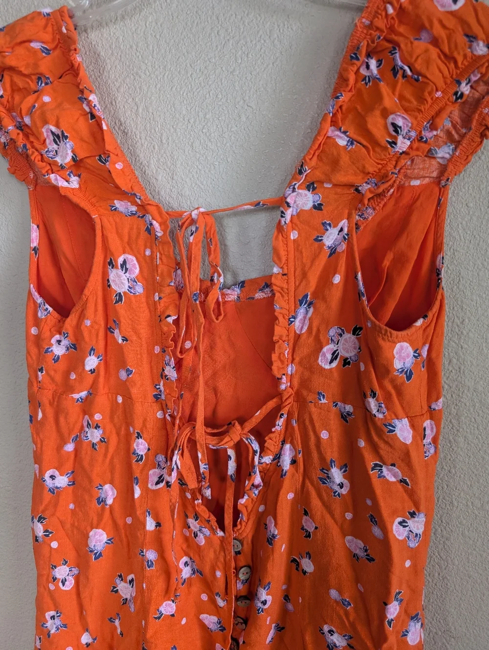 Free People Size Large Like A Lady Orange Floral Ruffle Sundress Open Back Mini - Picture 5 of 9